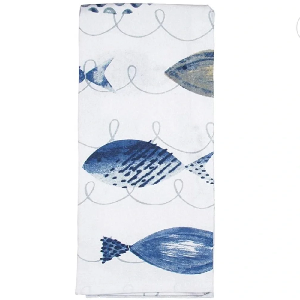 Mabelle Coastal Printed Kitchen Cotton Towels Nautical Beach Blue White 2 Pieces - Picture 10 of 16